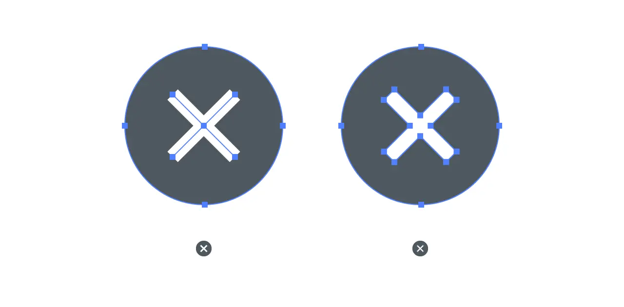 Icon stroke proportions that work in vector design but break at small sizes like 16 pixels